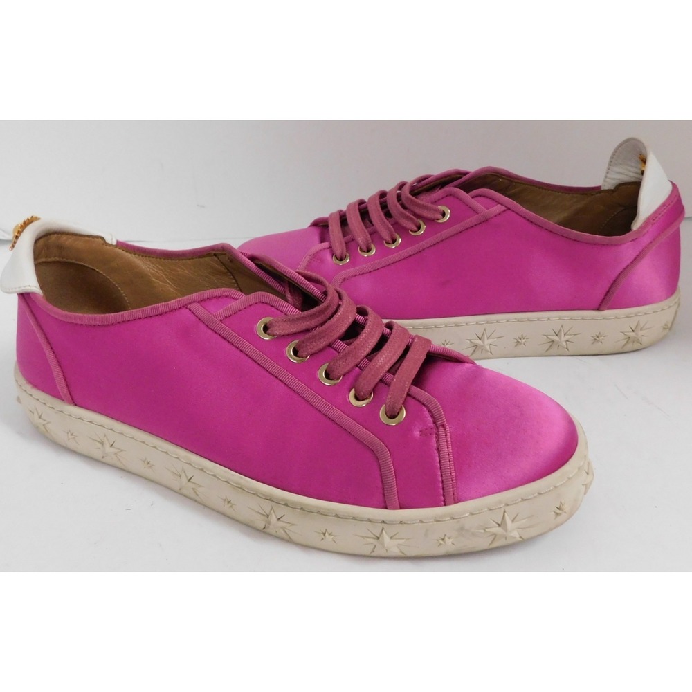 Aquazzura Carnation Satin LA  Fuchsia Sneakers Star Logo Gold Accent sz 38